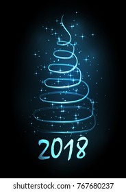 A glowing Christmas tree in the form of a spiral. New Year 2108