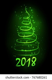 A glowing Christmas tree in the form of a spiral. New Year 2108