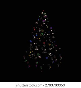 Un árbol de Navidad brillante hecho de luces cálidas sobre un fondo negro para decoraciones navideñas, Anuncios de invierno y composiciones de Año Nuevo. Vector

