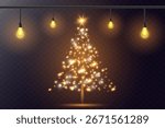 Glowing Christmas Tree with Sparkling Lights and Hanging Bulbs