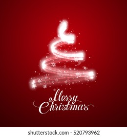 Glowing Christmas tree. Vector magic holiday illustration of abstract Christmas tree. Sparkling frosty stream with snowflakes. Holiday decoration element. Merry Christmas and Happy New Year