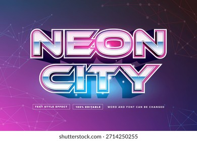 Glühender Chrome Neon City Effekt auf futuristischem Synthwave-Hintergrund