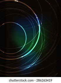 Glowing circle and blending colors in dark space. Vector illustration. Abstract background