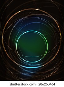 Glowing circle and blending colors in dark space. Vector illustration. Abstract background
