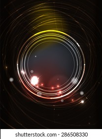 Glowing circle and blending colors in dark space. Vector illustration. Abstract background