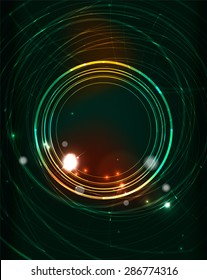 Glowing circle and blending colors in dark space. Vector illustration. Abstract background