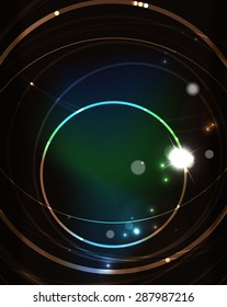 Glowing circle and blending colors in dark space. Vector illustration. Abstract background