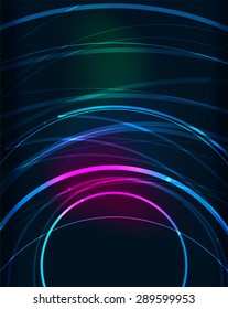 Glowing circle and blending colors in dark space. Vector illustration. Abstract background