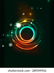 Glowing circle and blending colors in dark space. Vector illustration. Abstract background