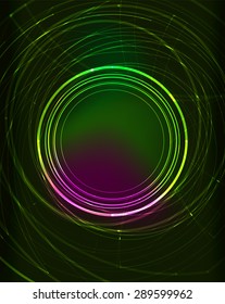 Glowing circle and blending colors in dark space. Vector illustration. Abstract background