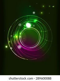 Glowing circle and blending colors in dark space. Vector illustration. Abstract background