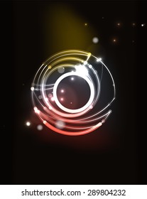 Glowing circle and blending colors in dark space. Vector illustration. Abstract background