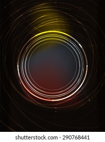 Glowing circle and blending colors in dark space. Vector illustration. Abstract background