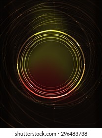 Círculo brillante y colores mezclados en el espacio oscuro. Ilustración vectorial. Antecedentes abstractos