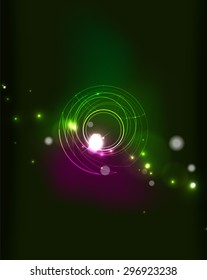 Círculo brillante y colores mezclados en el espacio oscuro. Ilustración vectorial. Antecedentes abstractos