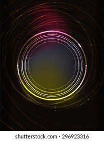 Glowing circle and blending colors in dark space. Vector illustration. Abstract background