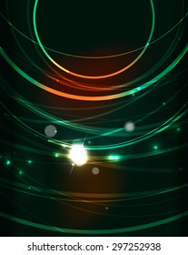 Glowing circle and blending colors in dark space. Vector illustration. Abstract background