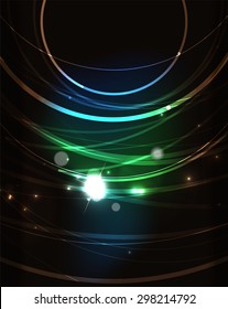 Círculo brilhante e cores de mistura no espaço escuro. Ilustração vetorial. Fundo abstrato