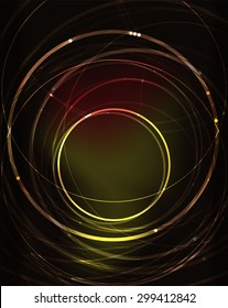 Glowing circle and blending colors in dark space. Vector illustration. Abstract background