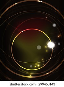 Glowing circle and blending colors in dark space. Vector illustration. Abstract background