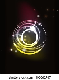 Círculo brillante y colores mezclados en el espacio oscuro. Ilustración vectorial. Antecedentes abstractos