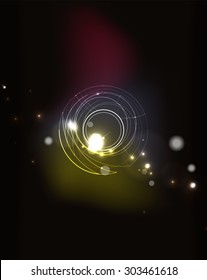 Glowing circle and blending colors in dark space. Vector illustration. Abstract background