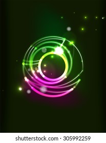 Glowing circle and blending colors in dark space. Vector illustration. Abstract background