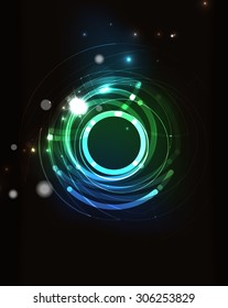 Glowing circle and blending colors in dark space. Vector illustration. Abstract background