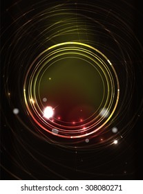 Glowing circle and blending colors in dark space. Vector illustration. Abstract background