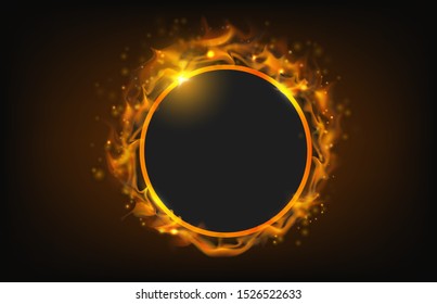 glowing circle fire frame with particle abstract background