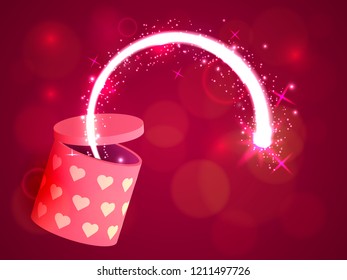 Glowing circle from gift box. Happy Valentine's Day. Vector illustration