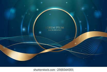 glowing circle golden lines and curve waves dark and modern futuristic abstract digital wallpaper and cover design,vector illustration award banner and card template.