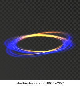 Glowing Circle Mystic Shine Frame Effect Vector. Blue And Yellow Lighting Circle, Bright Neon Loop. Fantastic Luminous Swirl Radial Light Halo Ring Layout Realistic 3d Illustration