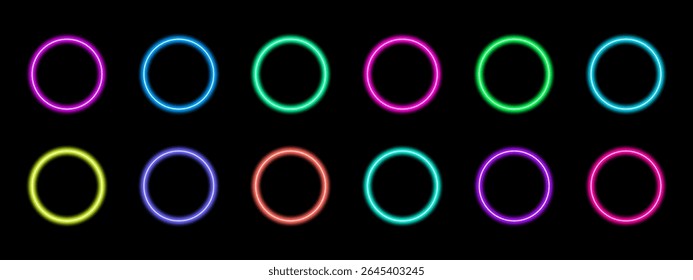 Glowing circle neon buttons. Vector UI elements for apps and games