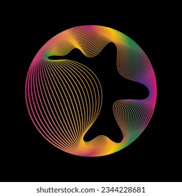 Glowing circle of neon colors of round curved shape with wavy dynamic lines isolated on black background. Circular frame light frame. Concept of future technology.