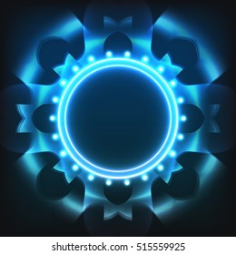 Glowing circle on abstract background with many beautiful glowing elements lights.. Elements of design for your Projects summary. Vector illustration.