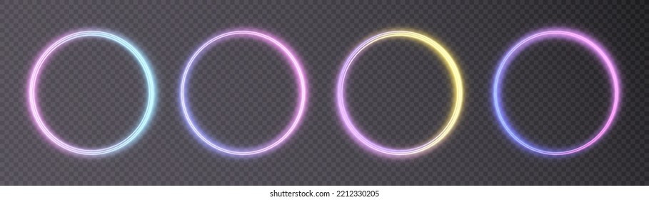 Glowing circle on a transparent background. Luminous ring with illumination. Round frame with glitter. Luxury element for advertising.