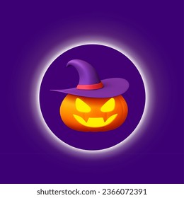 Glowing circle on violet background. Realistic light background for ad or product presentation. Decorative abstract vector backdrop for advertising