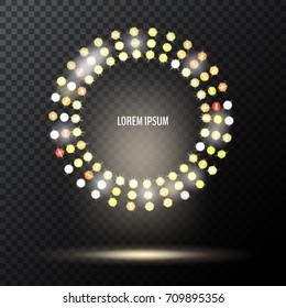 Glowing circle spotlights. Set of illumination stage lights. Rows of lamps. Vector illustration for your graphic design.