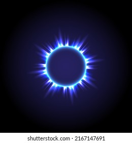 Glowing circle. Sunshine, Light , ray and sparking ring. Colorful tunnel. Bright border. Blue flame magic portal. Luminous electron and glint swirling. Fireworks model