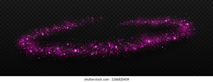 Glowing circle trail. Luxury shiny circle of particles. Magic light wave. Sparkle dust particles.