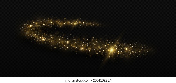 Glowing circle trail. Luxury shiny circle of golden particles. Magic golden wave. Sparkle dust particles.