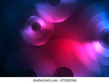 Glowing circles in the dark, futuristic vector abstract background design template