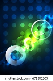 Glowing circles in the dark, futuristic vector abstract background design template