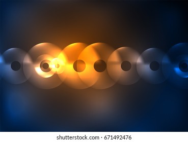 Glowing circles in the dark, futuristic vector abstract background design template