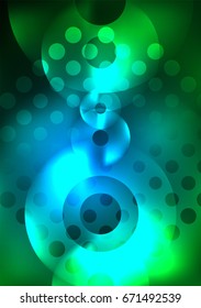 Glowing circles in the dark, futuristic vector abstract background design template