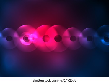 Glowing circles in the dark, futuristic vector abstract background design template