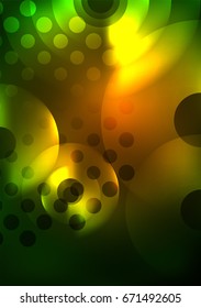 Glowing circles in the dark, futuristic vector abstract background design template