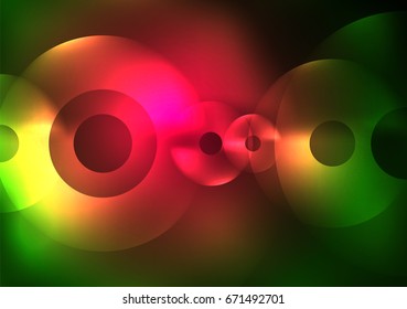 Círculos brillantes en la plantilla de diseño de fondo abstracto vectorial oscuro y futurista