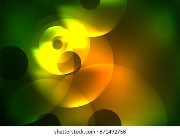 Glowing circles in the dark, futuristic vector abstract background design template